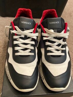 Versace Men’s Black, White & Red Low-Top Sneakers